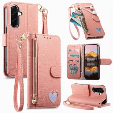 OEM - Pl&aring;nboksfodral f&ouml;r Samsung Galaxy S26 Konstl&auml;der med dragkedja - Rosa