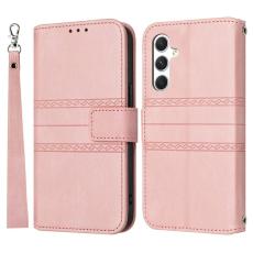 OEM - Pl&aring;nboksfodral f&ouml;r Samsung Galaxy S26 Konstl&auml;der med handledsrem - Rosa
