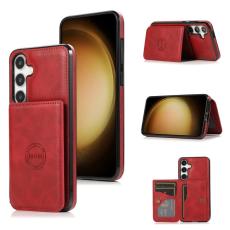 OEM - Mobilfodral f&ouml;r Samsung Galaxy S26 Kortfack Kickstand Konstl&auml;der + TPU - R&ouml;d