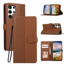 OEM - Mobilfodral f&ouml;r Samsung Galaxy S26 Ultra &Auml;kta l&auml;der med rem - Brun