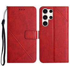 OEM - Pl&aring;nboksfodral f&ouml;r Samsung Galaxy S26 Ultra &Auml;kta l&auml;der med rem - R&ouml;d