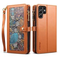 ESEBLE - ESEBLE Mobilfodral f&ouml;r Samsung Galaxy S26 Ultra &Auml;kta l&auml;der RFID - Brun