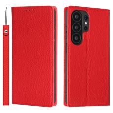 OEM - Pl&aring;nboksfodral f&ouml;r Samsung Galaxy S26 Ultra &Auml;kta l&auml;der - R&ouml;d