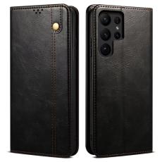 OEM - Pl&aring;nboksfodral f&ouml;r Samsung Galaxy S26 Ultra &Auml;kta l&auml;der St&auml;ll - Svart