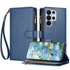 OEM - Pl&aring;nboksfodral f&ouml;r Samsung Galaxy S26 Ultra &Auml;kta l&auml;der Stativ - Bl&aring;