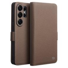 QIALINO - Qialino Pl&aring;nboksfodral f&ouml;r Samsung Galaxy S26 Ultra &Auml;kta l&auml;der Stativ - Brun
