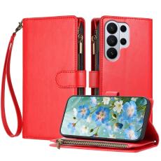 OEM - Pl&aring;nboksfodral f&ouml;r Samsung Galaxy S26 Ultra &Auml;kta l&auml;der Stativ - R&ouml;d