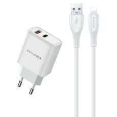Awei - AWEI V&auml;ggladdare PD81L-EU 22.5W + USB-kabel + Lightning &ndash; Vit
