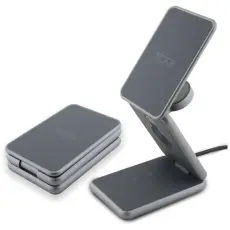 Tumi - TUMI Hopf&auml;llbar 3-i-1 Tr&aring;dl&ouml;s laddare 15W + Fodral &ndash; Gr&aring;