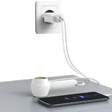 USAMS - USAMS V&auml;ggladdare 2xUSB-A + USB-C/USB-A kabel HC-serien HCXLTZ03 &ndash; Vit
