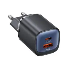 USAMS - USAMS V&auml;ggladdare CC254 30W GaN USB-C/USB-A HC-serien CC254TC01 &ndash; Svart