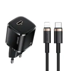 USAMS - USAMS Väggladdare T36 Mini 20W USB-C/Lightning (US-CC124+SJ484) - Svart
