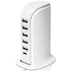 OEM - 40W Multi-Port Laddare Type-C + 5 USB-A Snabbladdningsstation - Vit