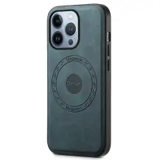 DENIOR - DENIOR A11 iPhone 13 Pro Max Magnetfodral Läder+PC+TPU Blå