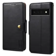 DENIOR - DENIOR Google Pixel 6 Pro Fodral Äkta läder Stativ Stöttålig - Svart