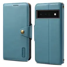 DENIOR - DENIOR Google Pixel 6 Pro Fodral Äkta läder Ställ Shockproof - Blå