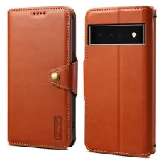 DENIOR - DENIOR Google Pixel 6 Pro Fodral Äkta läder Ställ Shockproof - Brun