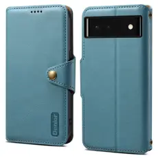 DENIOR - DENIOR Google Pixel 6 Stöttåligt Fodral Äkta Läder Blå