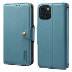 DENIOR - DENIOR iPhone 15 Plånboksfodral Äkta Läder Blå