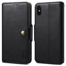 DENIOR - DENIOR iPhone X / XS Pl&aring;nboksfodral Konstl&auml;der Kortfickor Svart