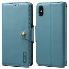 DENIOR - DENIOR iPhone X / XS Pl&aring;nboksfodral Konstl&auml;der med kortfack - Bl&aring;