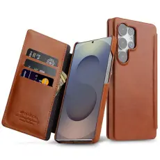 Melkco - MELKCO Samsung Galaxy S25 Ultra Fodral &Auml;kta L&auml;der Flip - Brun