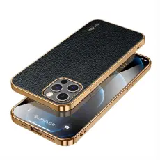 SULADA - SULADA iPhone 12 Pro Max Skal PU Läder TPU Litchi Textur Svart