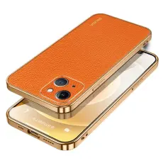 SULADA - SULADA iPhone 15 Skal Litchi Textur PU Läder + PC + TPU Orange