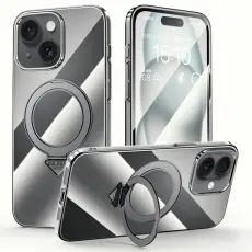 SULADA - SULADA iPhone 15 Skal MagSafe Fällbart Ställ Klart PC - Titan Svart