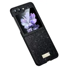 SULADA - SULADA Galaxy Z Flip5 Glitter Skal PU L&auml;der Svart