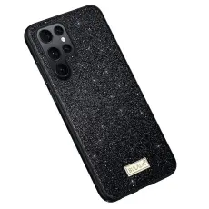 SULADA - SULADA Shiny Glitters Skal PU L&auml;der PC + TPU f&ouml;r Galaxy S22 Ultra 5G - Svart