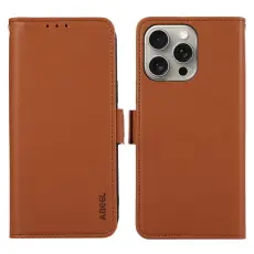 ABEEL - ABEEL iPhone 12 / 12 Pro Pl&aring;nboksfodral RFID-Skydd Konstl&auml;der - Brun