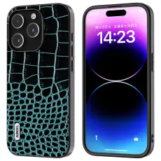 ABEEL - ABEEL Mobilskal till iPhone 15 Pro Max &Auml;kta L&auml;der Krokodil Bl&aring;