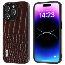 ABEEL - ABEEL Mobilskal till iPhone 15 Pro Max &Auml;kta L&auml;der Krokodil Textur - Brun