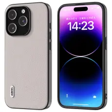 ABEEL - ABEEL Mobilskal till iPhone 15 Pro Max Shockproof &Auml;kta L&auml;der Gr&aring;