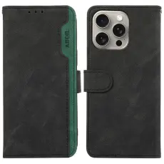 ABEEL - ABEEL iPhone 15 Pro Max Pl&aring;nboksfodral Konstl&auml;der RFID Skydd - Svart