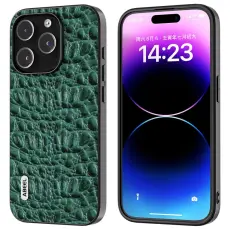 ABEEL - ABEEL Mobilskal till iPhone 15 Pro Max &Auml;kta L&auml;der + PC + TPU Gr&ouml;n