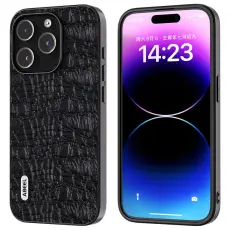 ABEEL - ABEEL Mobilskal till iPhone 15 Pro Max &Auml;kta L&auml;der + PC + TPU - Svart