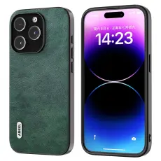 ABEEL - ABEEL Mobilskal till iPhone 15 Pro Max Litchi Textur PU L&auml;der Gr&ouml;n
