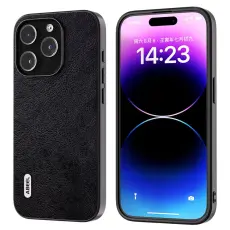 ABEEL - ABEEL Mobilskal till iPhone 15 Pro Max Litchi Textur PU L&auml;der Svart