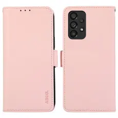 ABEEL - ABEEL Samsung Galaxy A33 5G Konstl&auml;der Pl&aring;nboksfodral RFID-Skydd St&auml;ll - Rosa