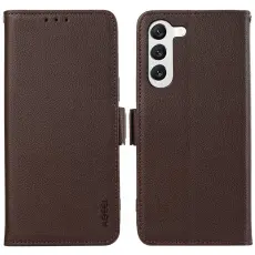 ABEEL - ABEEL Samsung Galaxy S22 5G Skal Litchi Textur RFID Skydd Brun