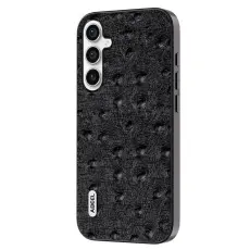 ABEEL - ABEEL Samsung Galaxy S23 FE Mobilskal &Auml;kta L&auml;der Ostrich Svart