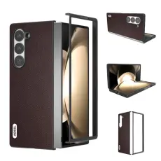 ABEEL - ABEEL Mobilskal till Samsung Galaxy Z Fold6 5G &Auml;kta L&auml;der Svart Kantskydd - Brun