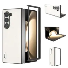 ABEEL - ABEEL Mobilskal till Samsung Galaxy Z Fold6 5G &Auml;kta L&auml;der Gr&aring; Vit