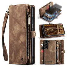 Caseme - CASEME 008 f&ouml;r Samsung Galaxy S23 Pl&aring;nboksfodral i Konstl&auml;der Brun