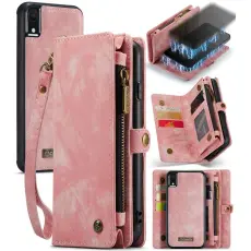 Caseme - CASEME 008 Series iPhone XR Pl&aring;nboksfodral 2-i-1 Vintage &Auml;kta l&auml;der Rosa