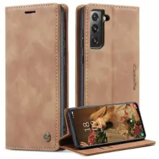 Caseme - CASEME 013 Magnetisk Konstl&auml;der Pl&aring;nboksfodral St&auml;ll f&ouml;r Samsung Galaxy S21 Brun