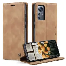 Caseme - CASEME 013 Series Pl&aring;nboksfodral f&ouml;r Xiaomi 12 5G - Brun Konstl&auml;der