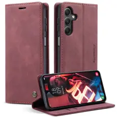 Caseme - CASEME 013 Series Samsung Galaxy A15 5G Konstl&auml;der Pl&aring;nboksfodral Flip R&ouml;d